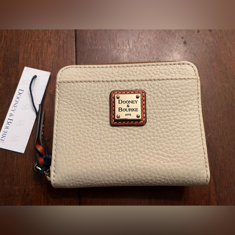 Dooney & Bourke Pebble Grain Small Zip Around Wallet in bone
